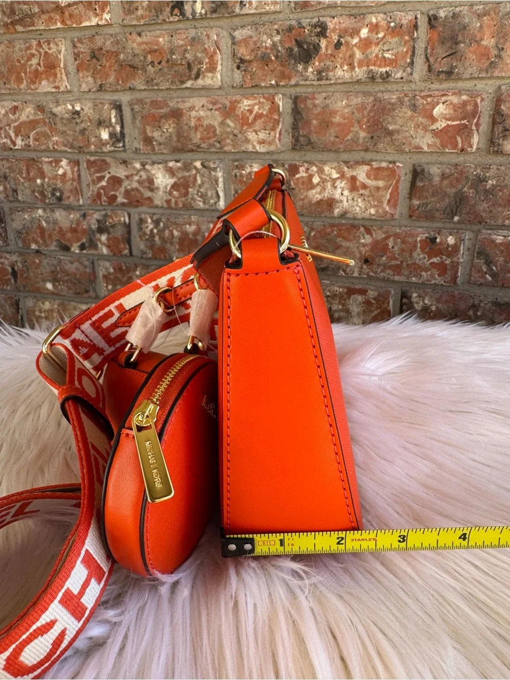 Michael Kors Orange Saffiano Leather Crossbody Trio with Branded Strap